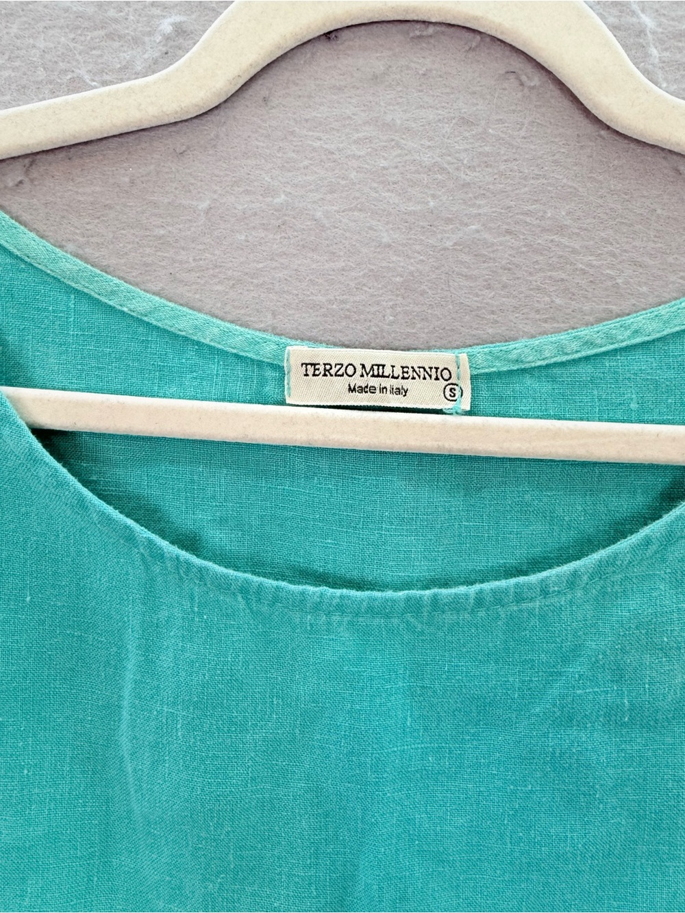 Terzo Millennio women’s 100% linen blouse short sleeve tunic top turquoise SZ S - Picture 3 of 5